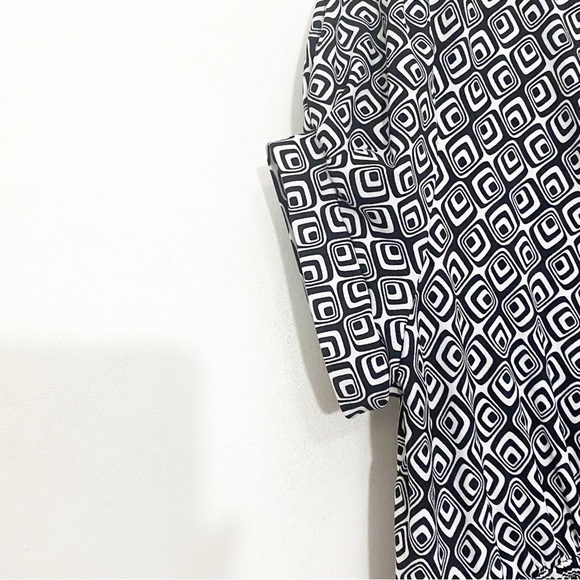 ALLISON TAYLOR geometric print deep v-neck faux wrap chest elastic waist dress M - Picture 3 of 6